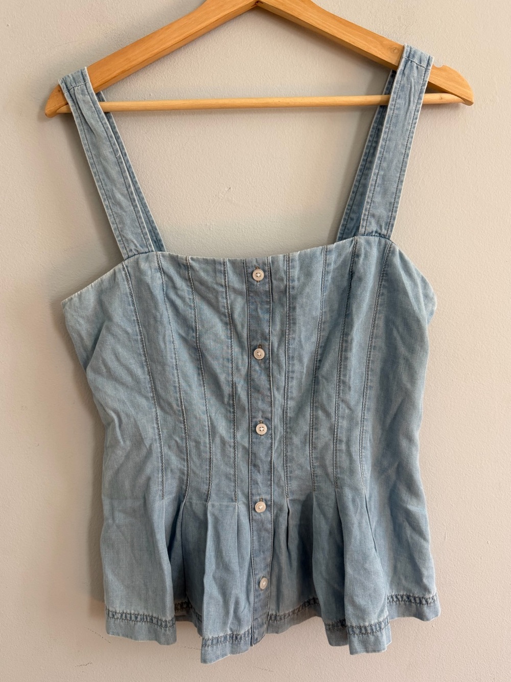 Veronica Beard Top Chambray Denim Laura Button Up Peplum Square Neck Size 4